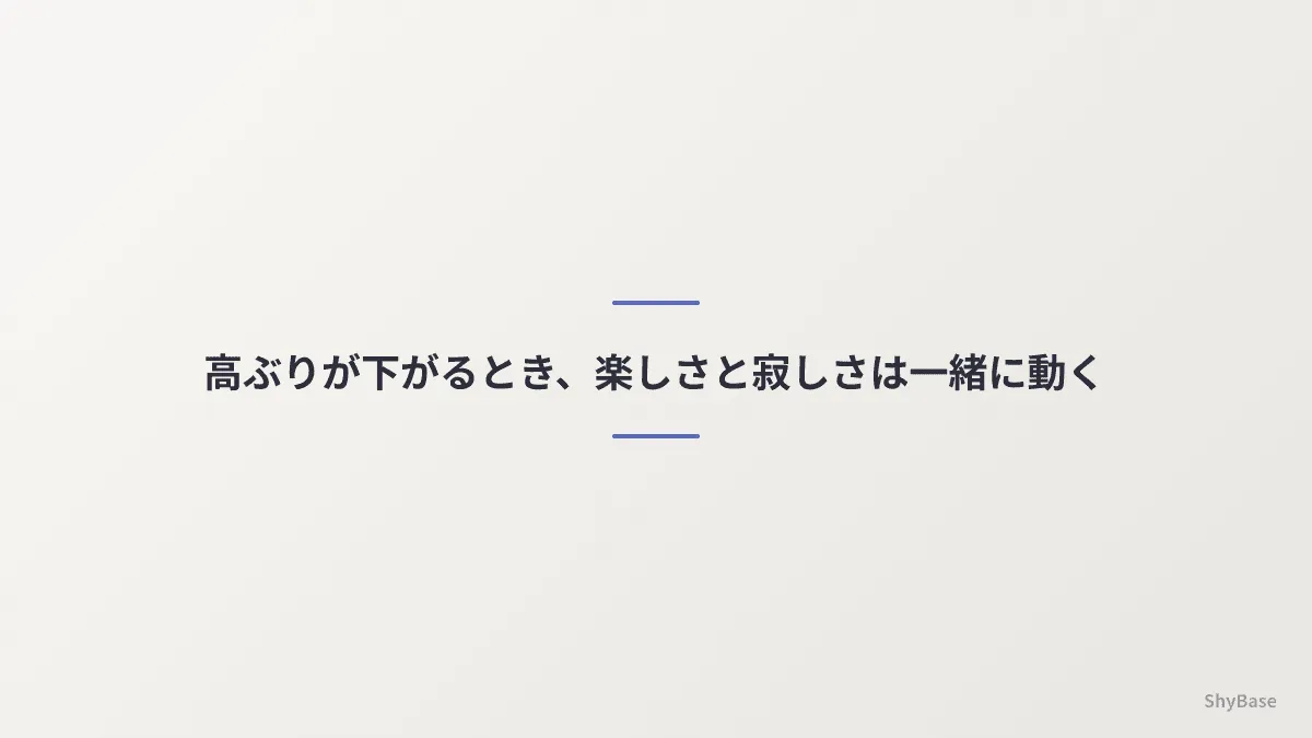 高ぶりが下がるとき、楽しさと寂しさは一緒に動く